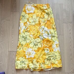 Faithfull the Brand Yellow and White Floral Linen Skirt